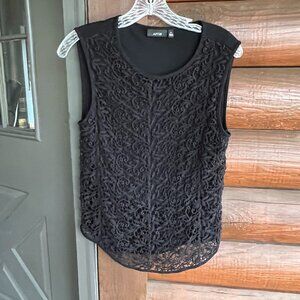 Apt. 9 Black Jersey Sleeveless Top with Black Lace Front Overlay, Size M